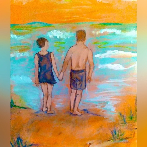 Hand Crafted Other - Couples on the beach painting
